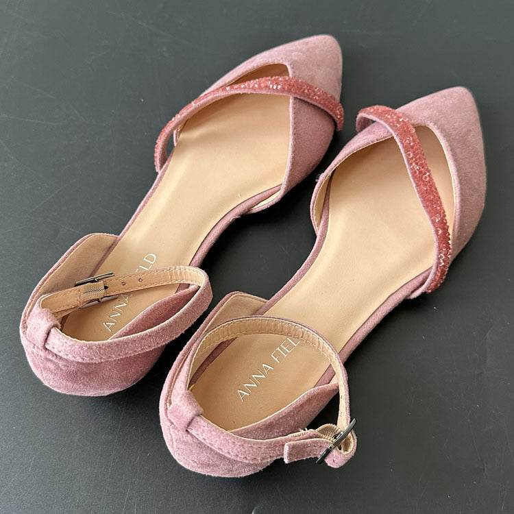 Women's Pink Pointed Toe Buckle Flat Shoes - Stylish Rubber Design - Buy Center