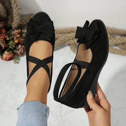 Chic Suede Bow Wedge Flats - Stylish Summer Comfort for Women - Buy Center