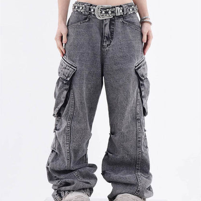 Men's Wide Leg Straight Jeans - Retro Mid Waist in Gray Cotton - Buy Center