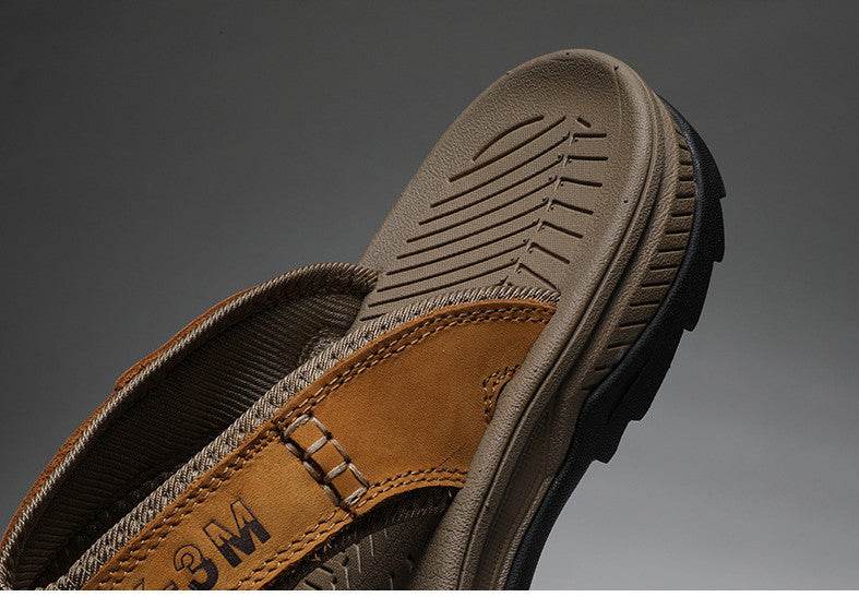 Buycenter Men's Casual Leather Slippers - Summer Beach Flip Flops - Buy Center