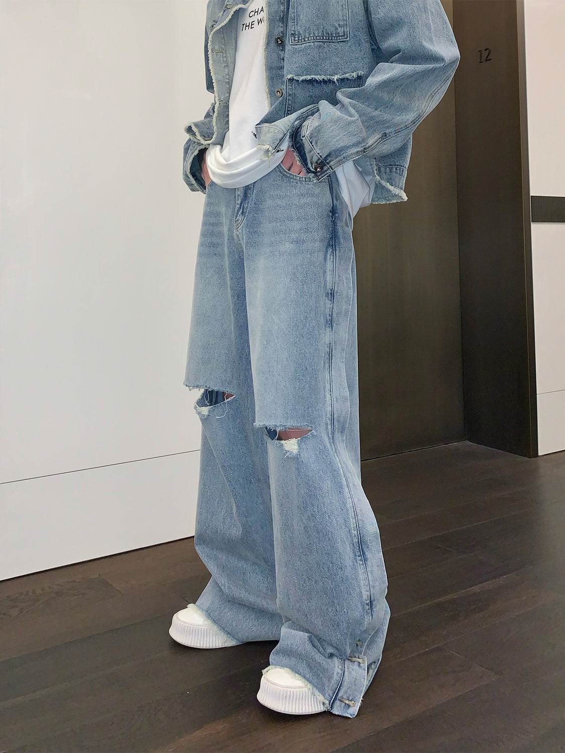 Buycenter Loose Straight Casual Trousers - Wide Leg, Blue & Black Options - Buy Center