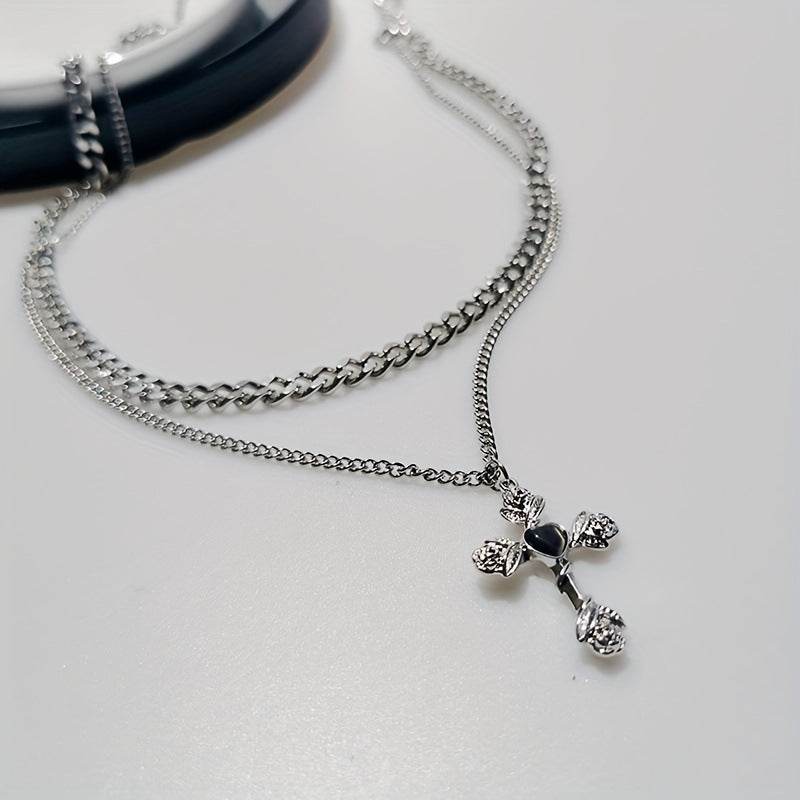 High Sense Flower Cross Necklace - Stylish Titanium Steel for 2025 Fashion - Buy Center