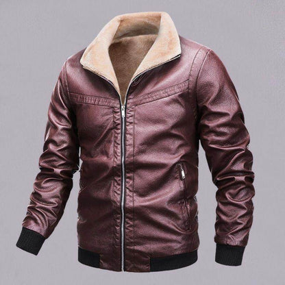 Trendy Men's Leather Jacket with Fleece - Zipper Pocket for Winter Style - Buy Center