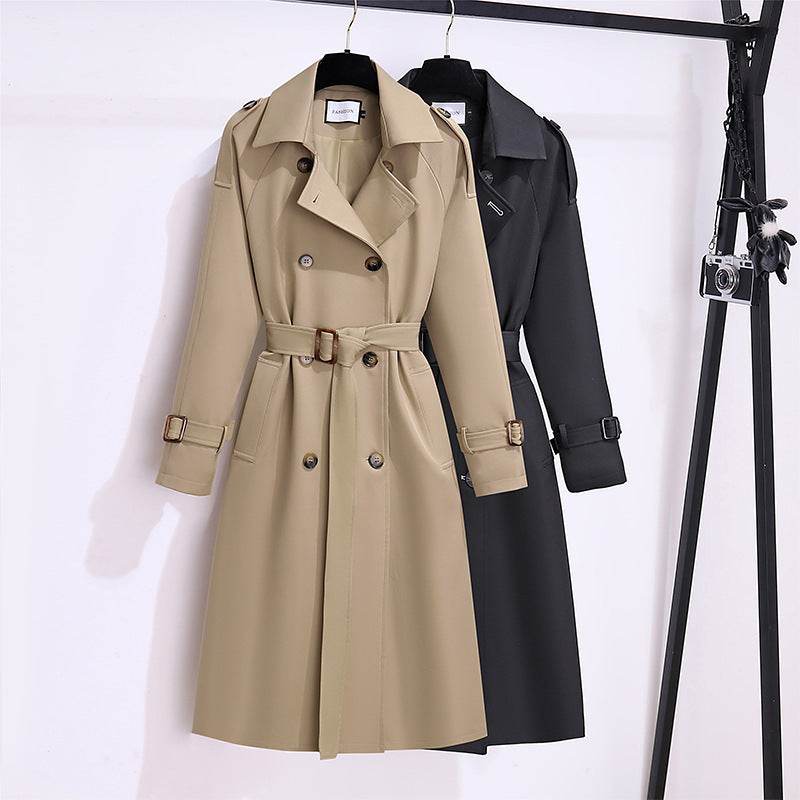 Elegant Mid-Length Trench Coat for Women - Khaki & Black Options 2025 - Buy Center