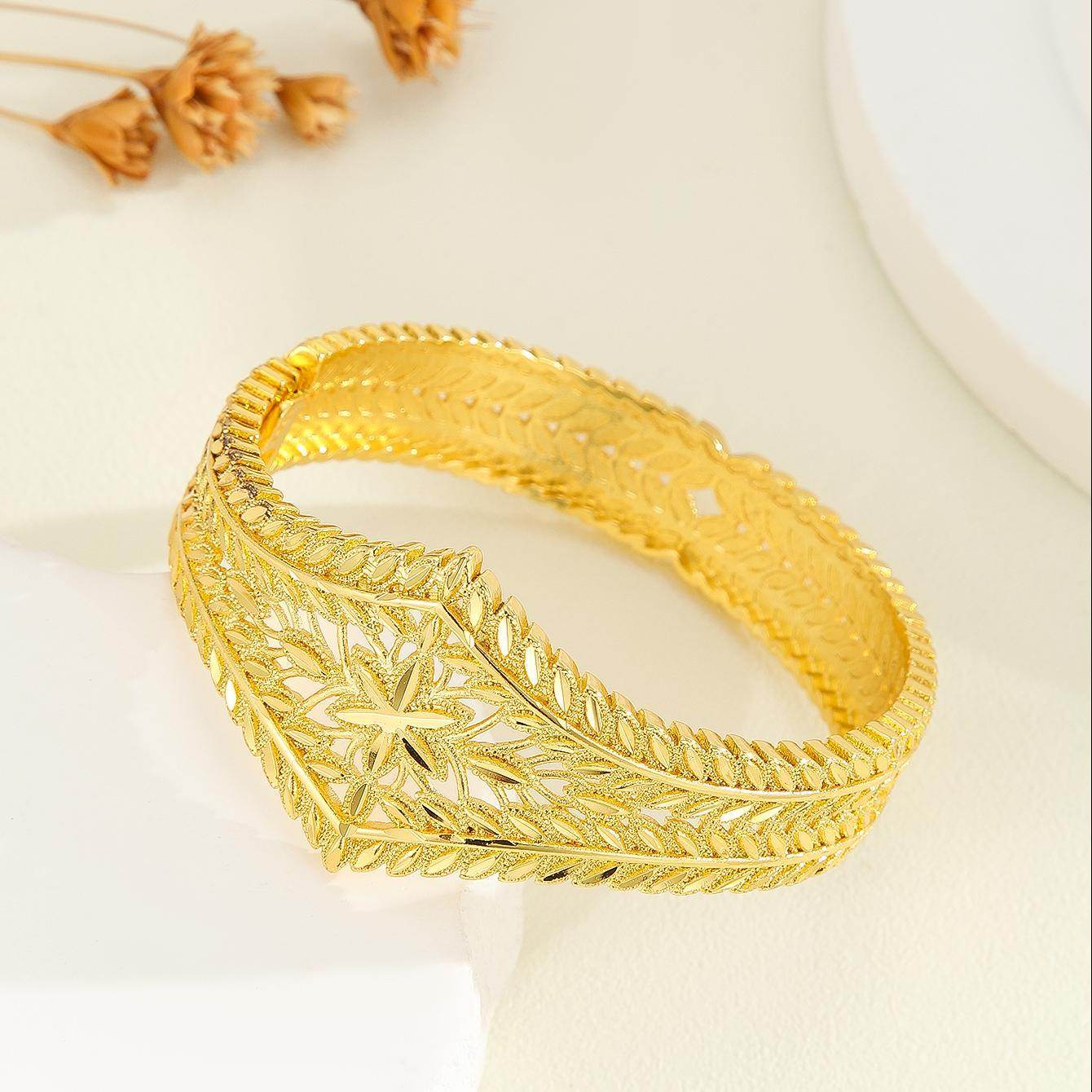 Buycenter Gold Hollow Leaf Bracelet - Carved Wheat Flower Design - Buy Center