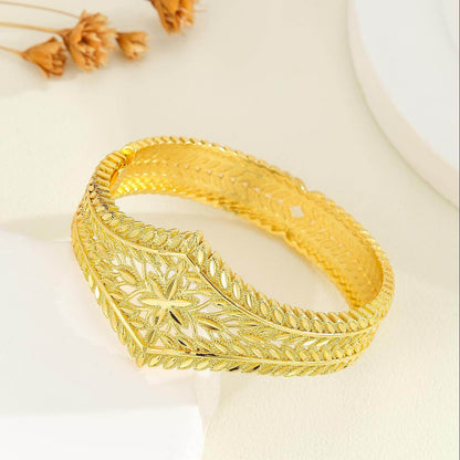 Buycenter Gold Hollow Leaf Bracelet - Carved Wheat Flower Design - Buy Center