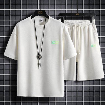 Men's Casual Tracksuit Short Sleeve Set - Breathable Waffle Cotton Style - Buy Center