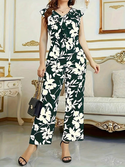 Women's Floral Printed Jumpsuit - Sleeveless V-Neck with Pockets - Buy Center
