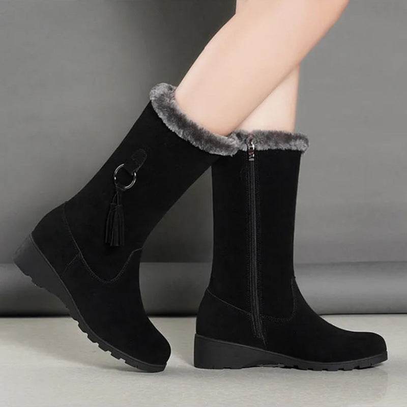 Long Furry Mouth Fleece Lined Martin Boots - Stylish & Waterproof Design - Buy Center