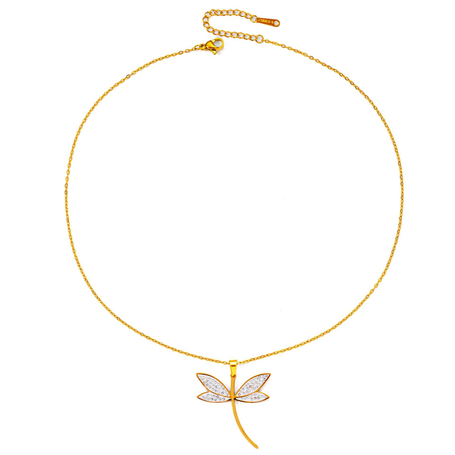 Dragonfly Titanium Steel Necklace & Earrings Set - Sparkling Zircon Elegance - Buy Center