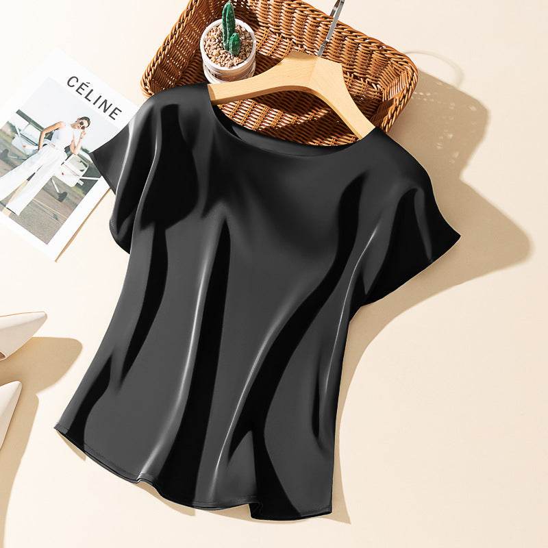 Silky Acetate Satin T-Shirt for Women - Loose Fit, Short Sleeve Style - Buy Center