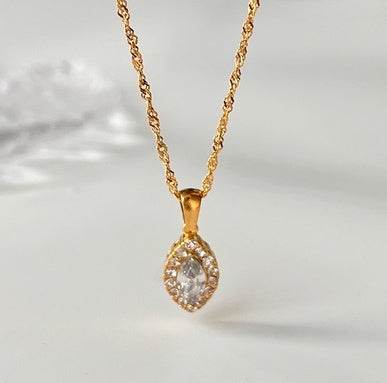 Olive Shaped Horse Eye Zircon Necklace - Stylish Titanium Steel Jewelry - Buy Center