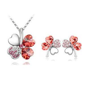 Four-Leaf Clover Crystal Necklace & Earrings Set - Elegant Jewelry for Women - Buy Center