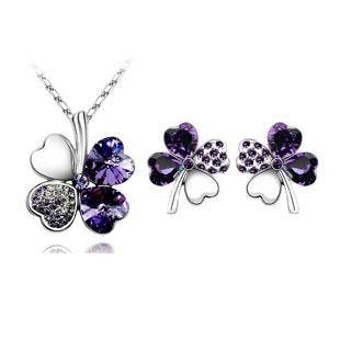Four-Leaf Clover Crystal Necklace & Earrings Set - Elegant Jewelry for Women - Buy Center