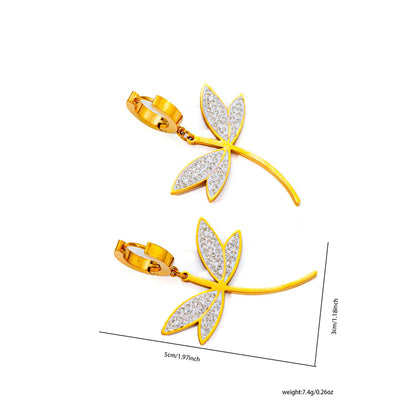 Dragonfly Titanium Steel Necklace & Earrings Set - Sparkling Zircon Elegance - Buy Center