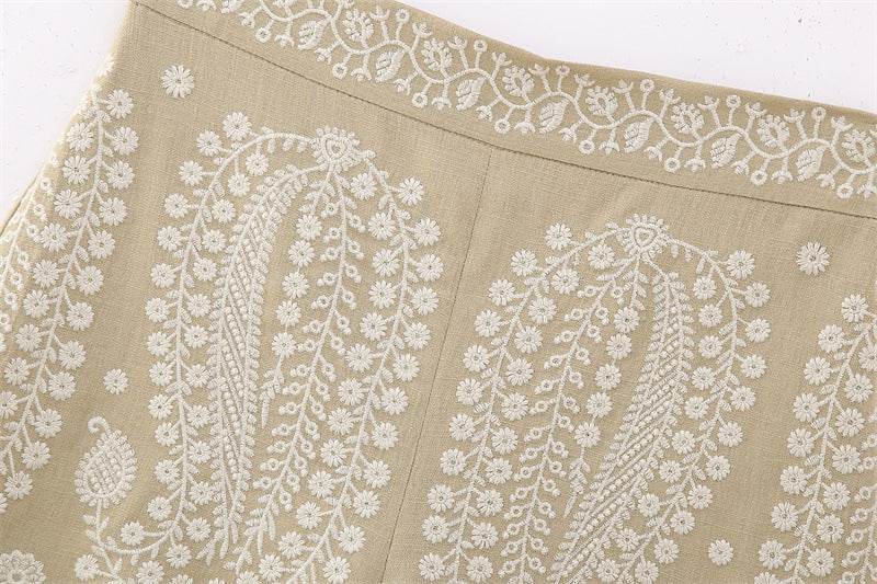 Buycenter Women's Casual A-Line Wide Leg Pants - High Waist, Embroidered Style - Buy Center