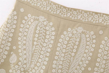 Buycenter Women's Casual A-Line Wide Leg Pants - High Waist, Embroidered Style - Buy Center