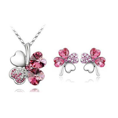 Four-Leaf Clover Crystal Necklace & Earrings Set - Elegant Jewelry for Women - Buy Center