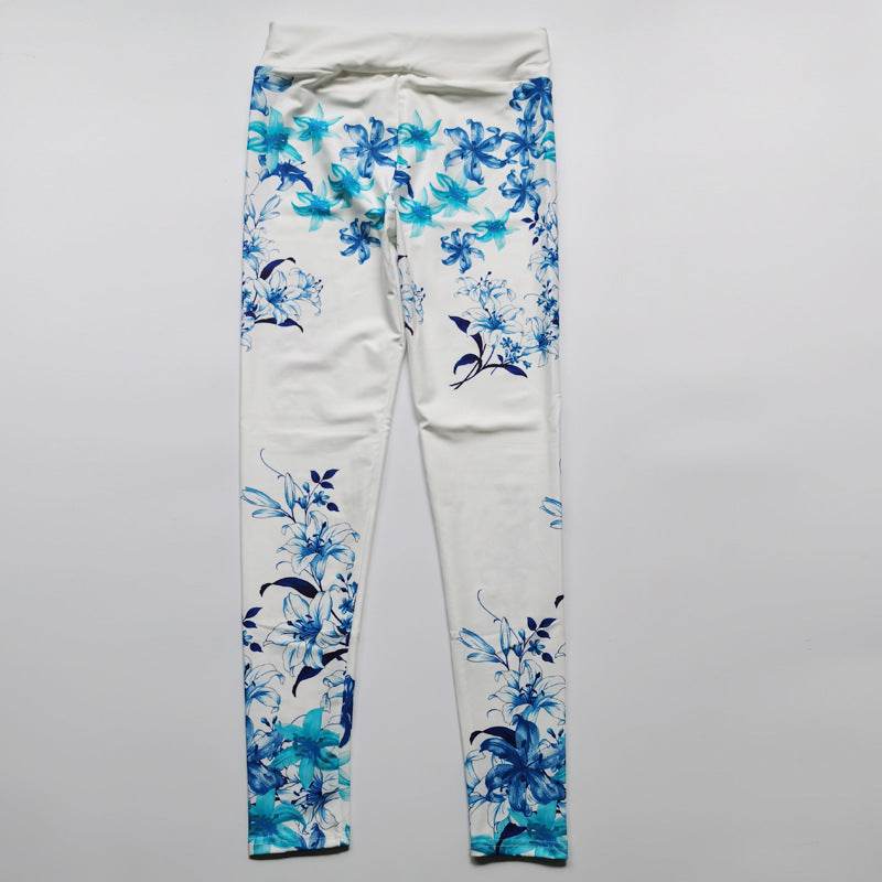 Buycenter Women's Blue Flower Printed Hip Lifting Pants for Fitness - Buy Center