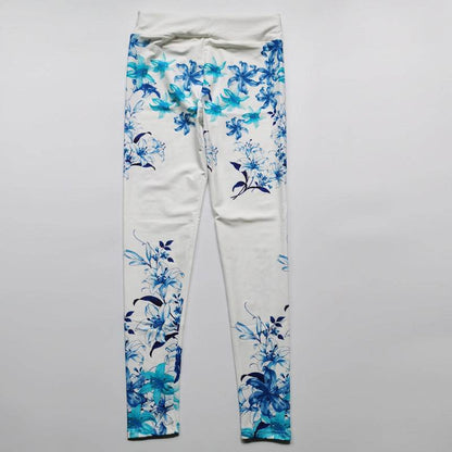 Buycenter Women's Blue Flower Printed Hip Lifting Pants for Fitness - Buy Center