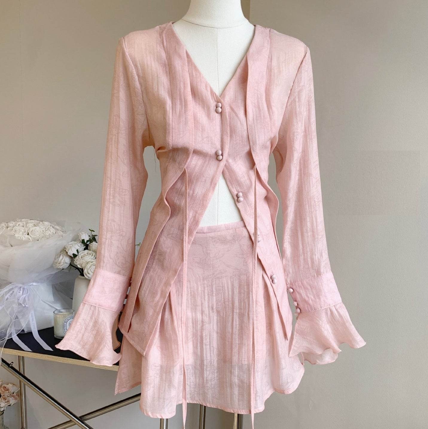 Buycenter Women's Tencel Shirt Suit - Long Sleeve Chinese Style Jumpsuit - Buy Center