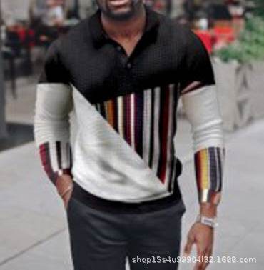 Men's Slim Fit Chain Pattern Polo - Trendy Zipper Style & Cartoon Print - Buy Center