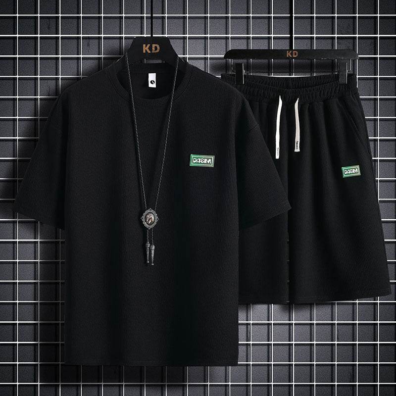 Men's Casual Tracksuit Short Sleeve Set - Breathable Waffle Cotton Style - Buy Center