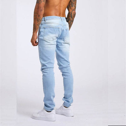 Men's Slim Fit High Waist Jeans - Casual Fashion in Light Blue & Black - Buy Center