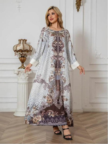 Buycenter Elegant Floral Print Abaya Dress - Long Sleeve for Ladies - Buy Center