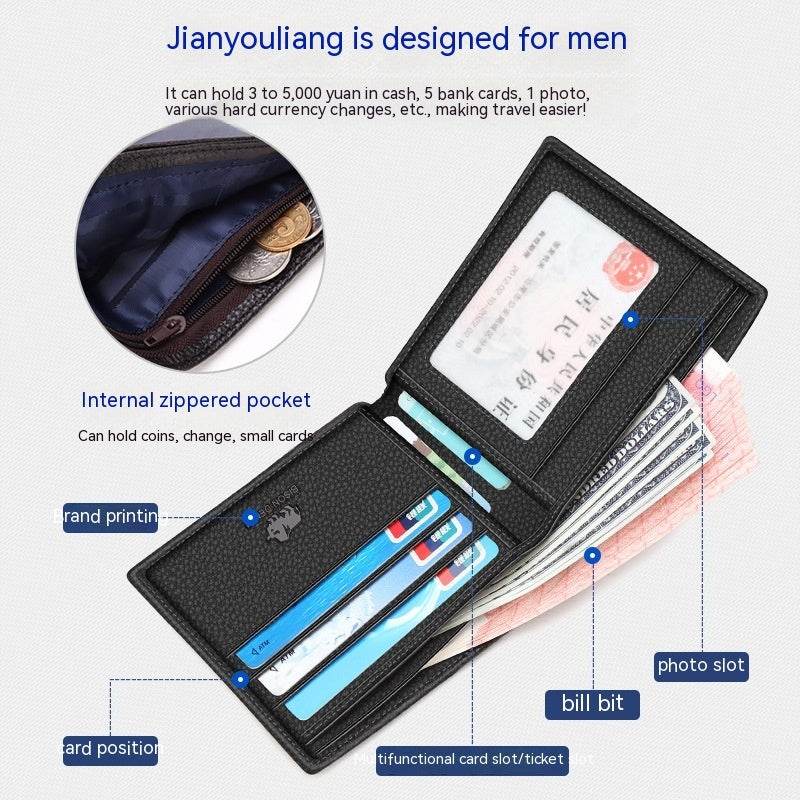 Men's Short Cowhide Wallet - Premium Leather, Multiple Card Slots, Stylish - Buy Center