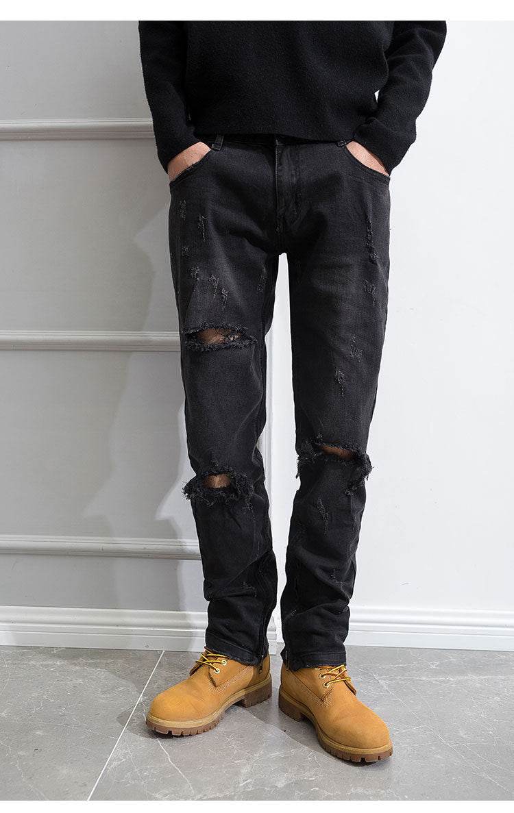Hip Hop Trend Men's Zipper Jeans - Cotton, Mid Waist, Micro Elasticity - Buy Center