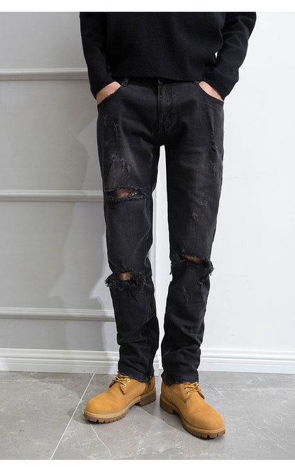 Hip Hop Trend Men's Zipper Jeans - Cotton, Mid Waist, Micro Elasticity - Buy Center