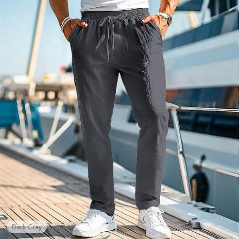 Men's Summer Elastic Waist Trousers - Straight Fit, Cotton Blend - Buy Center