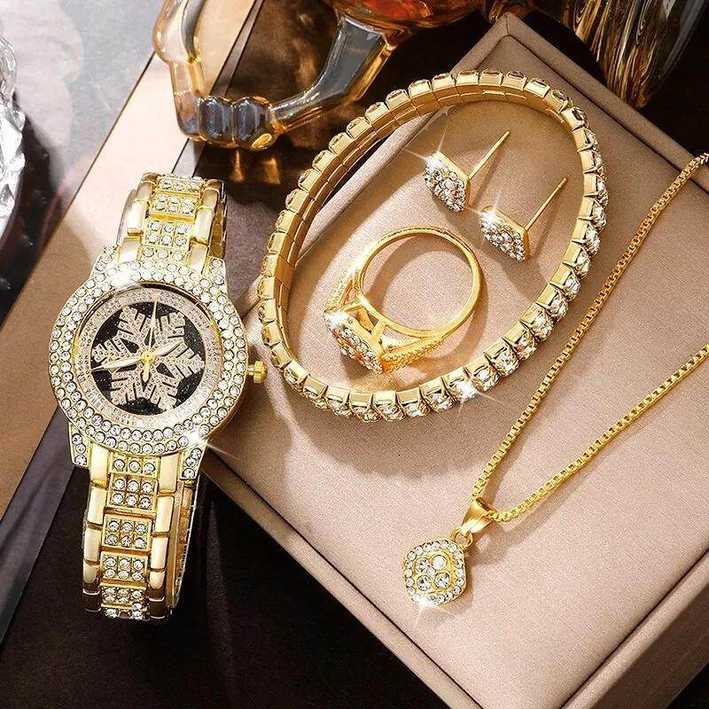 Snowflake Pattern Jewelry Set - Luxury Watch, Necklace & Bracelet - Buy Center