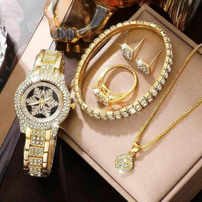 Snowflake Pattern Jewelry Set - Luxury Watch, Necklace & Bracelet - Buy Center