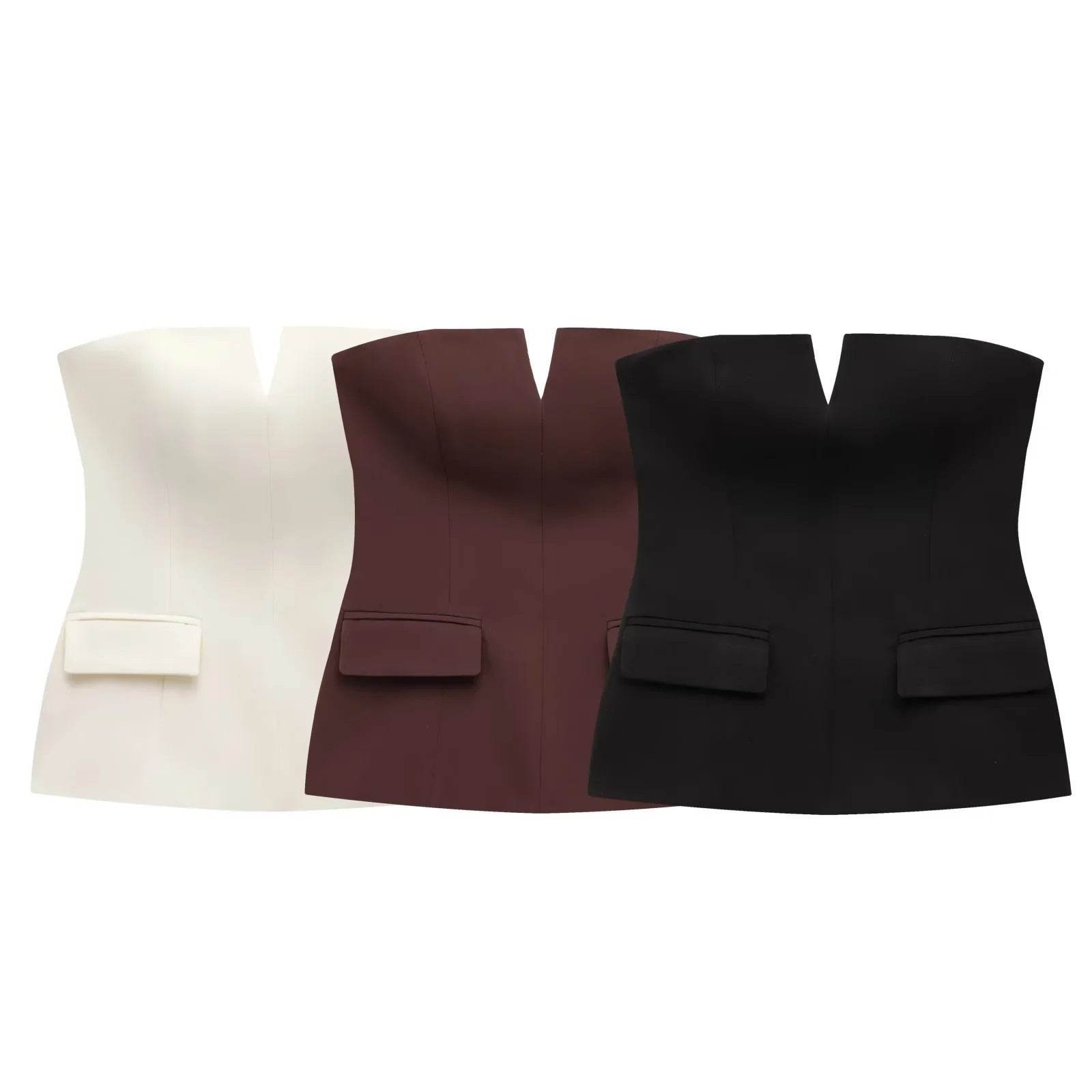 Buycenter Solid Color Strapless Tube Top - Slim Fit Women's Camis - Buy Center