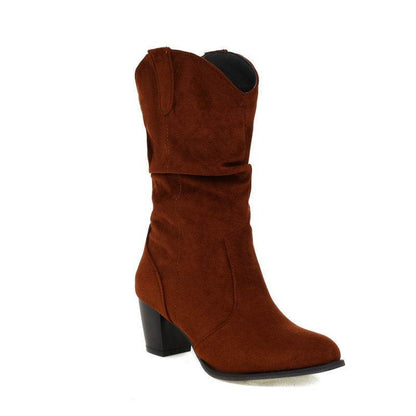 Buycenter Chunky Heel High Boots - Stylish Suede Mid-Calf for Women - Buy Center