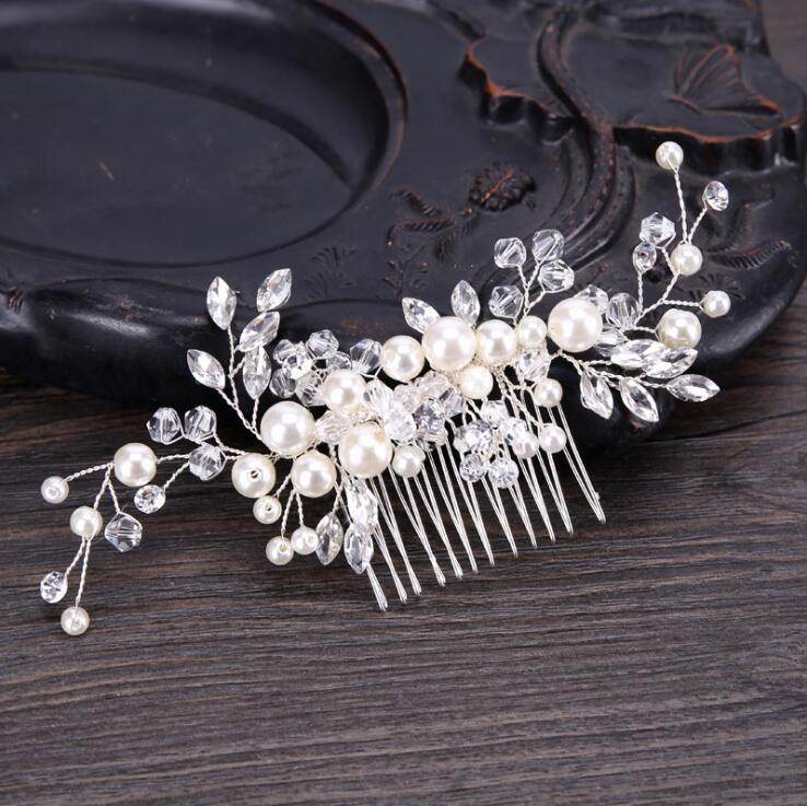 Pearl White Crystal Headdress Comb - Elegant Hair Accessory for Banquets - Buy Center