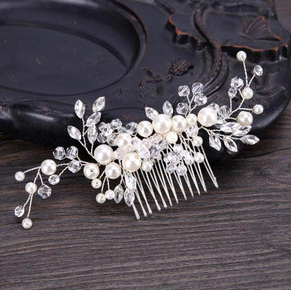 Pearl White Crystal Headdress Comb - Elegant Hair Accessory for Banquets - Buy Center