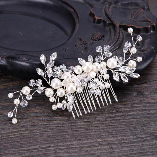 Pearl White Crystal Headdress Comb - Elegant Hair Accessory for Banquets - Buy Center