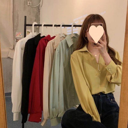 Niche Loose Long Sleeve Top - Versatile Blouse in Stylish Colors - Buy Center