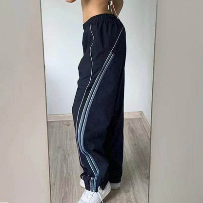 Casual Offset Side Flanges Sweatpants - Stylish Blue Fashion Pants - Buy Center