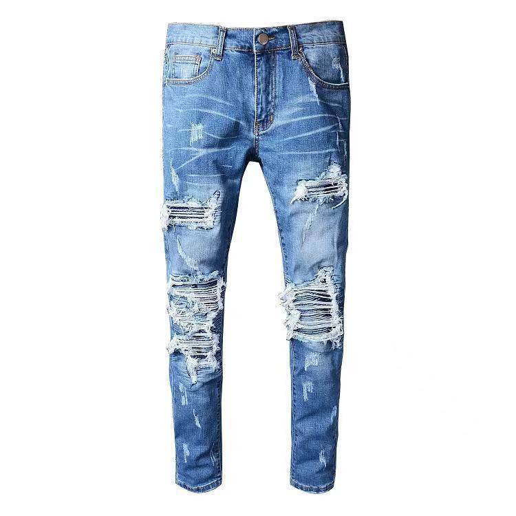 Men's Slim European Denim Trousers - Stylish Casual Blue Pants - Buy Center