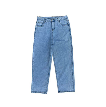 Vintage Washed Blue Skateboarding Jeans - Loose Straight Style for Youth - Buy Center