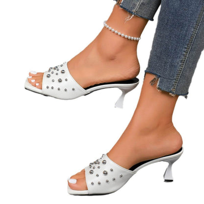Plus Size Rivet Open Toe Stilettos - Trendy Women's Slippers 2025 - Buy Center