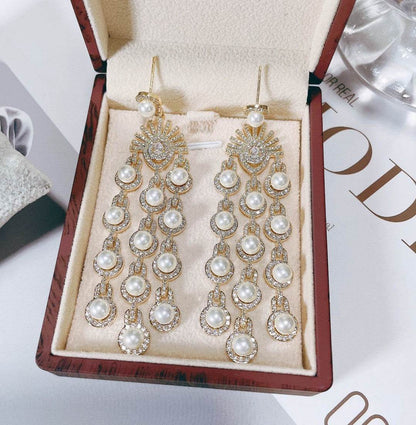 Stunning Micro Inlay Zircon Beaded Fringe Earrings - Elegant Bridal Jewelry - Buy Center