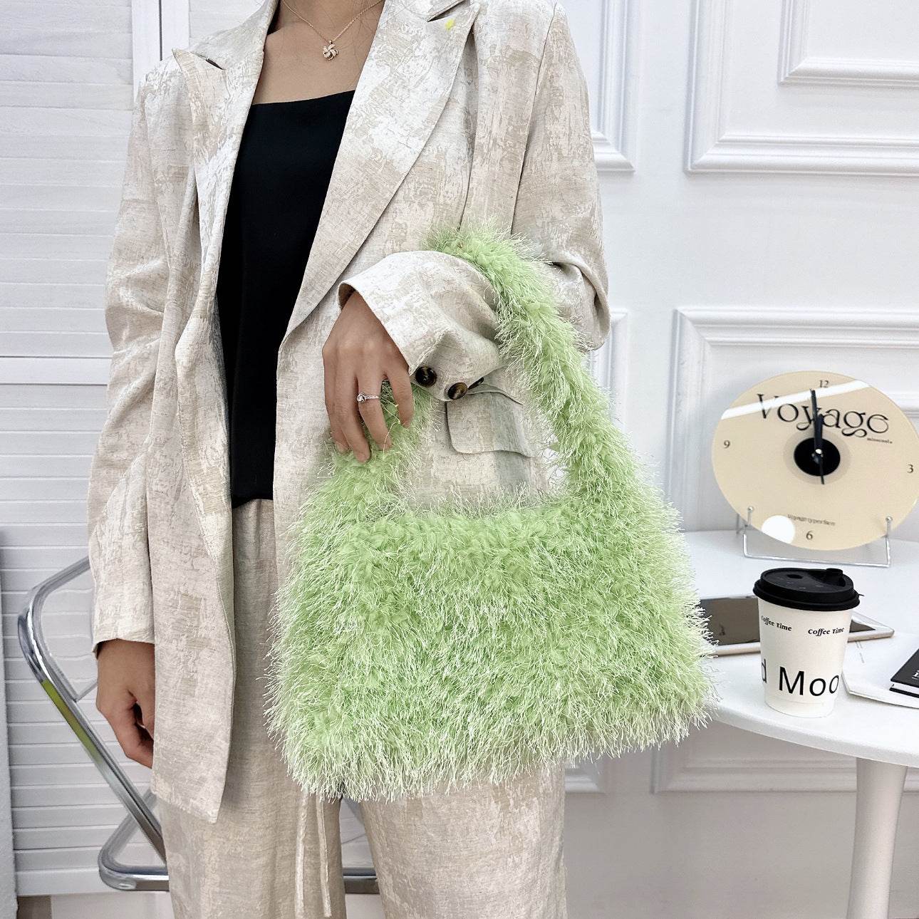 Versatile Candy Colored Handheld Tassel Bag - Fresh Plush Clutch - Buy Center