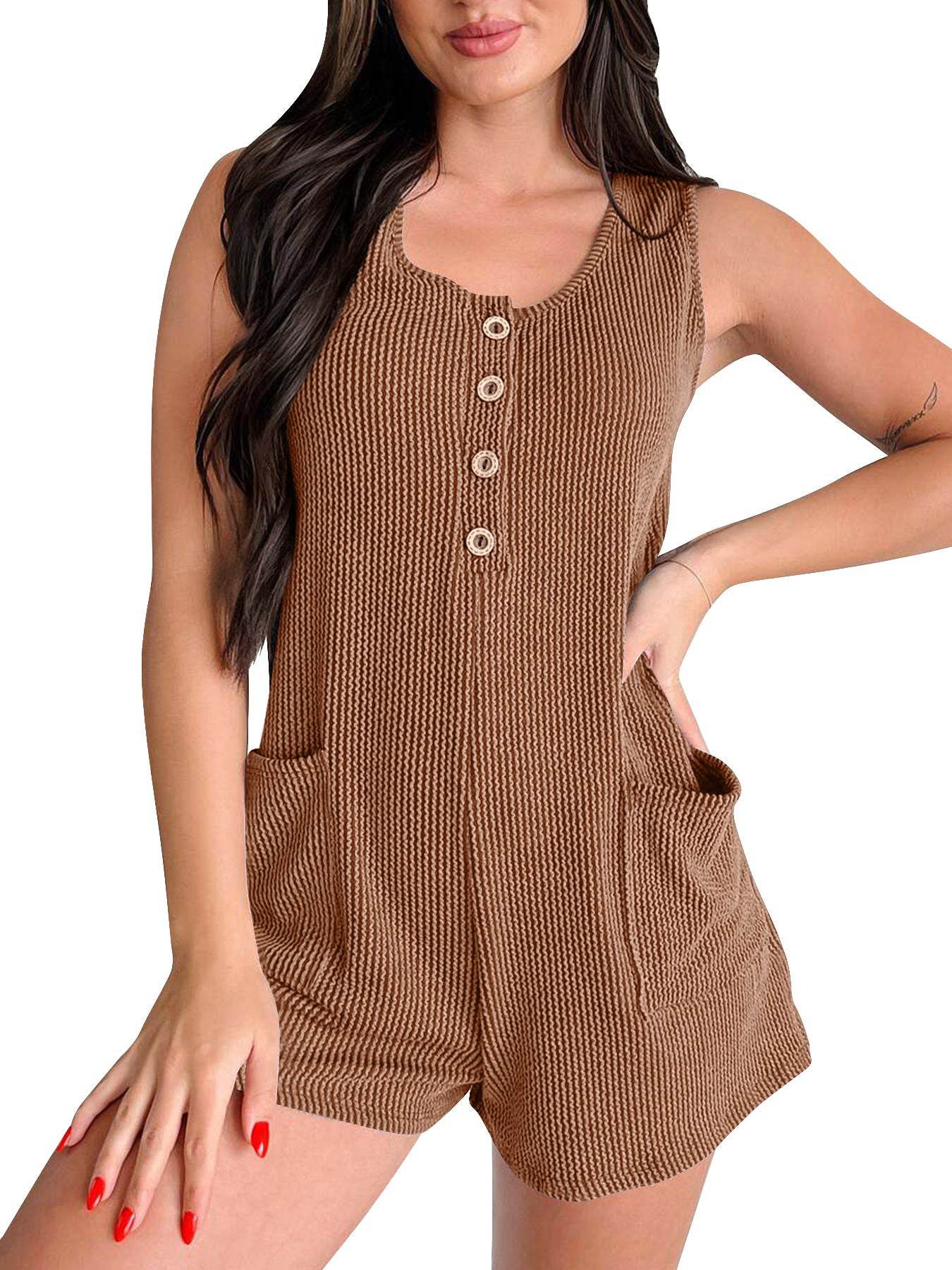 Contrast Color Striped Sleeveless Vest Jumpsuit - Stylish & High Elasticity - Buy Center