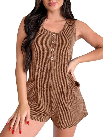 Contrast Color Striped Sleeveless Vest Jumpsuit - Stylish & High Elasticity - Buy Center