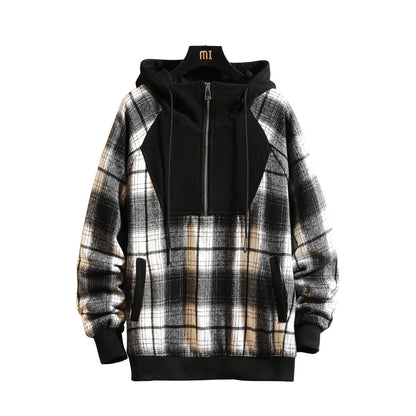 Buycenter Hooded High-Neck Plaid Sweater - Casual Loose Fit for Autumn - Buy Center